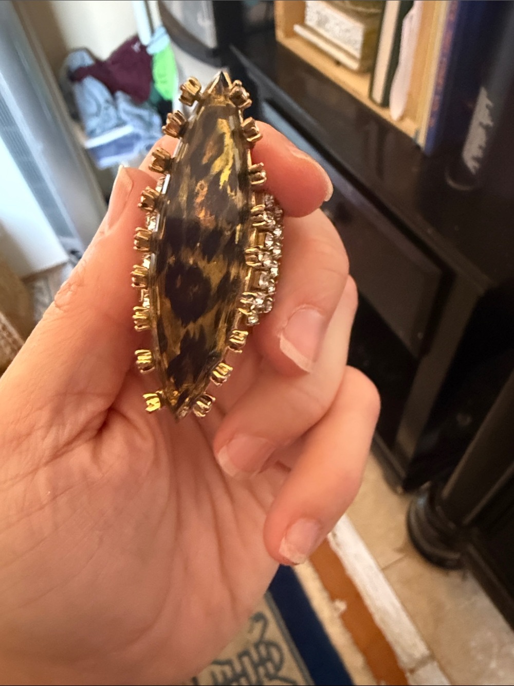 Gold-Tone Marquise Leopard Print Statement Ring - Women Jewelry